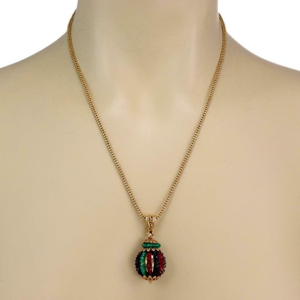 Estate 14k Gold & Gemstones Ball Pendant Chain